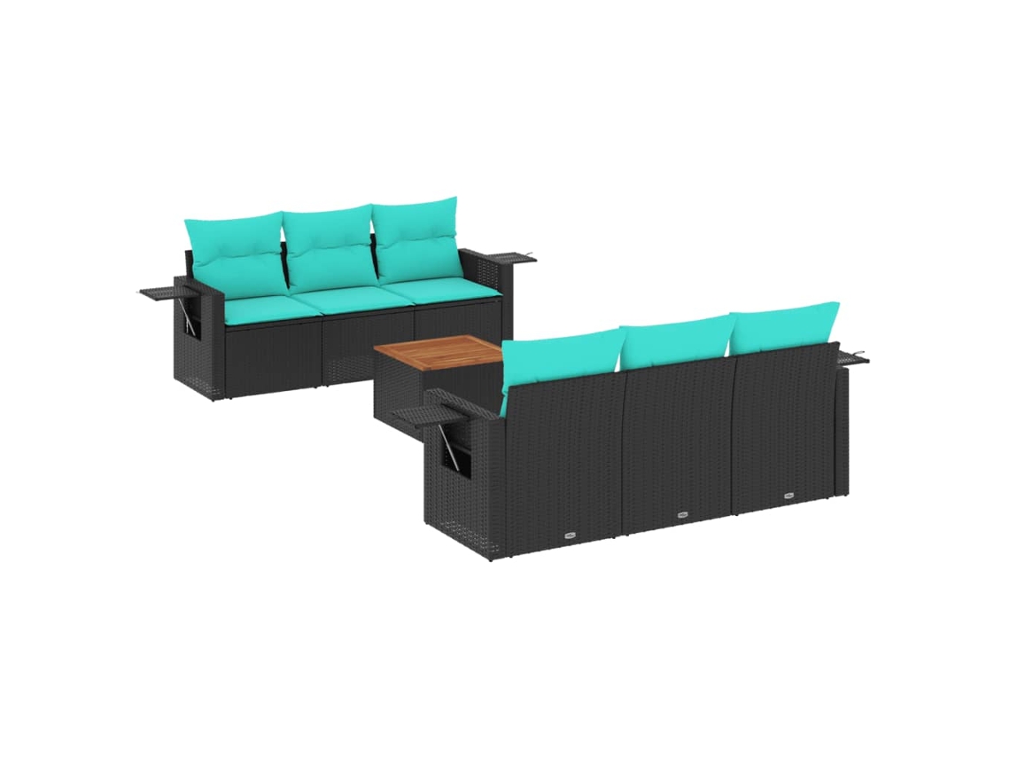 Conjunto de Sofá de Jardim, 7 Peças, Almofadas, Rattan Preto MAISON EXCLUSIVE