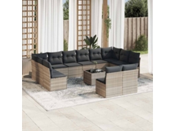 Vidaxl 13 Pcs Conj. Sofás Jardim C/ Almofadões Vime Pe Cinzento-claro