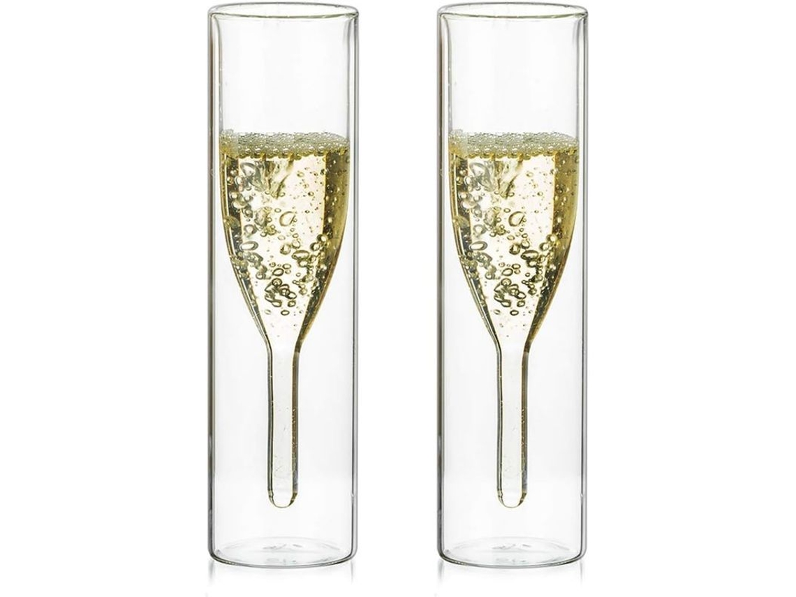 Vasos De Champán De Cristal De Doble Pared, Copa Tulipán Clásica Sin Tallo, Hecho A Mano, Transparente Y Duradero