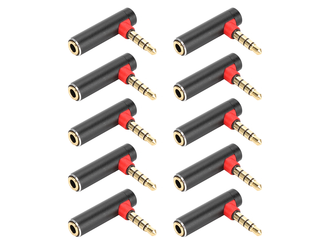 Aetheria 10pcs Conector de Áudio 3.5mm Macho para Fêmea com Codo de 90 Graus para Fones de Ouvido