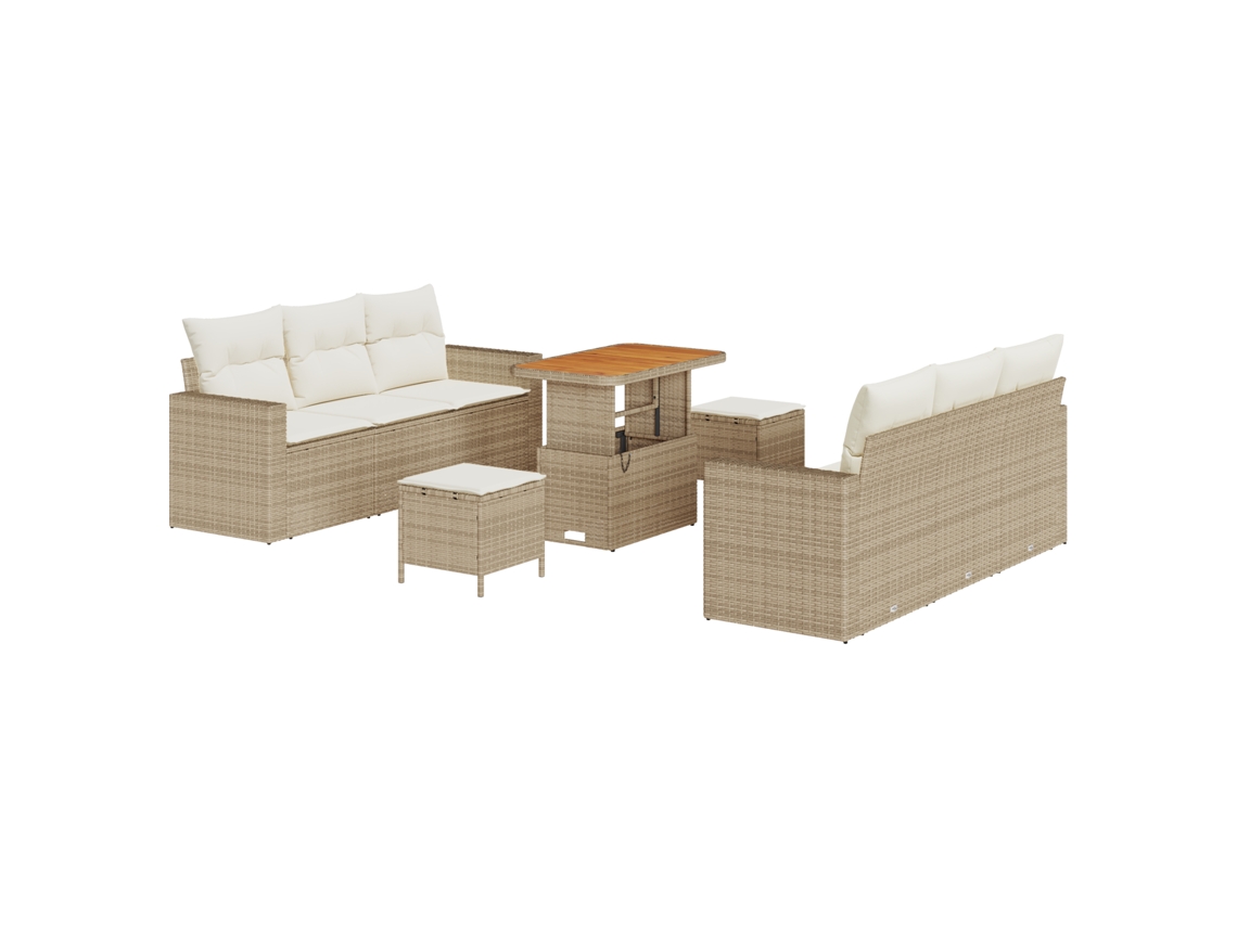 Conjunto 9 Conjunto De Sofá Modular Vidaxl Bege Vime Pe (90 X 55 X 71 Cm)