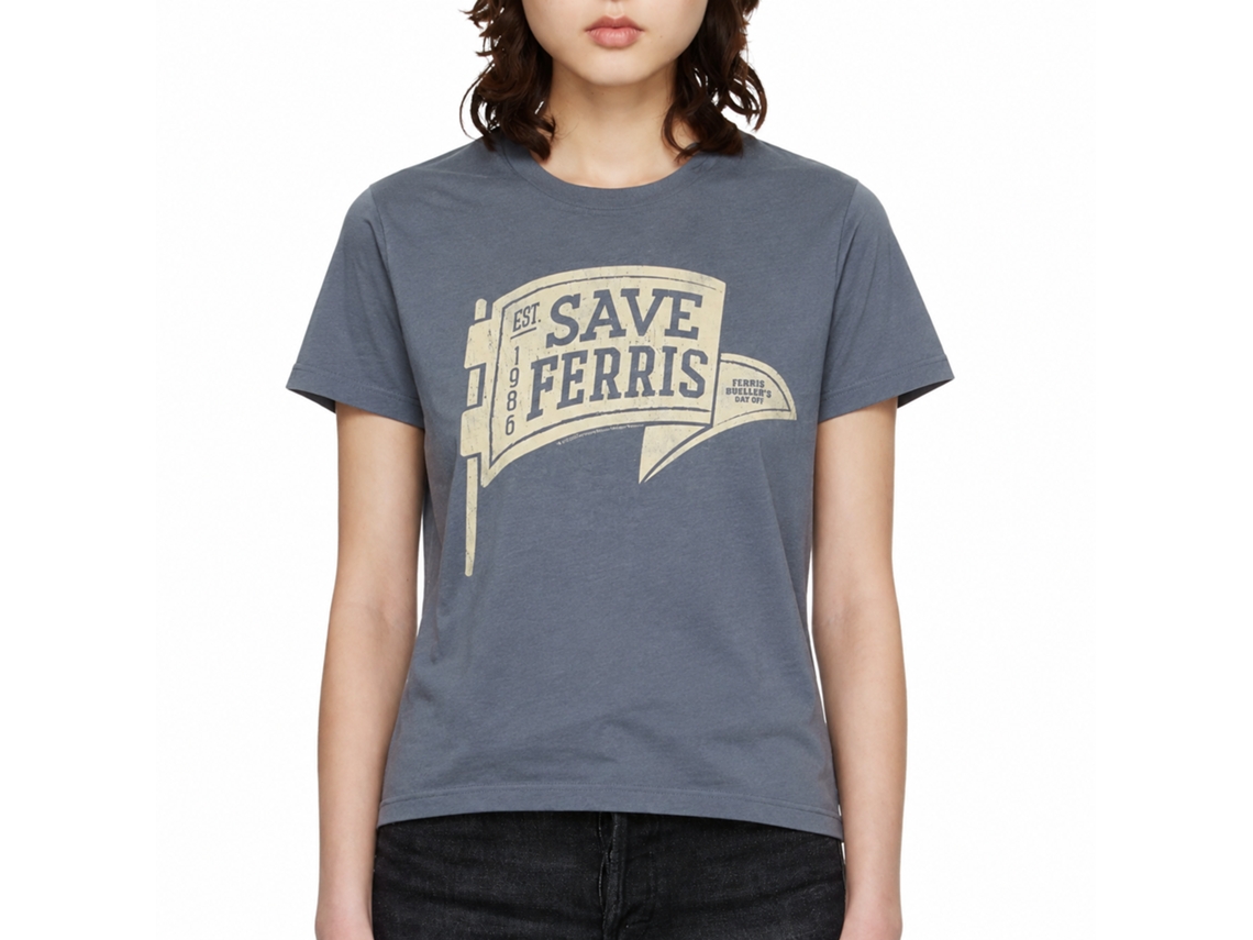 Rockinstone Ferris Bueller's Day Off Save Ferris Penant Heather Indigo Adult T-shirt Size:m