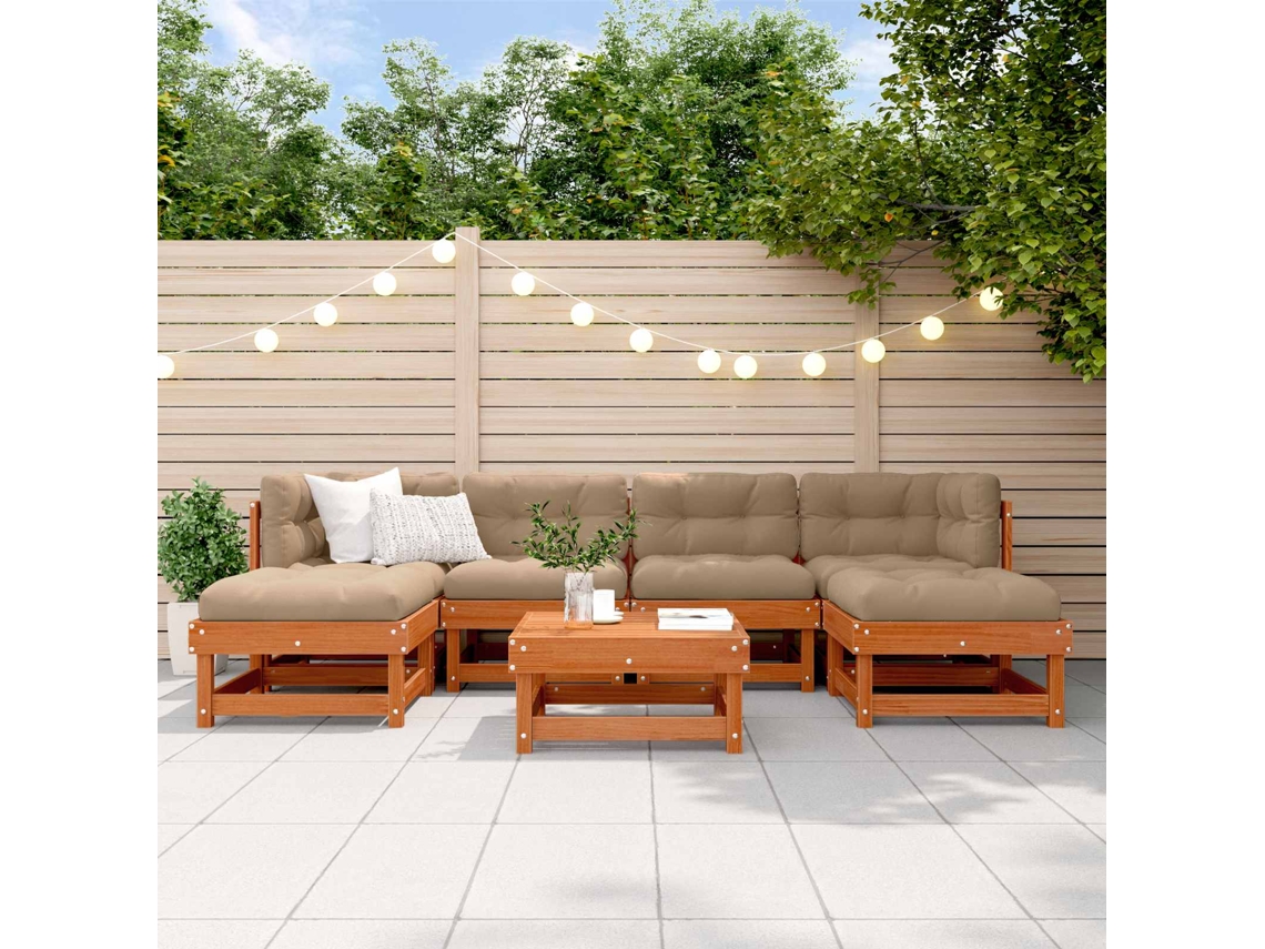 Vidaxl Conjunto De Lounge De Jardim 7 Unid. Castanho Encerado