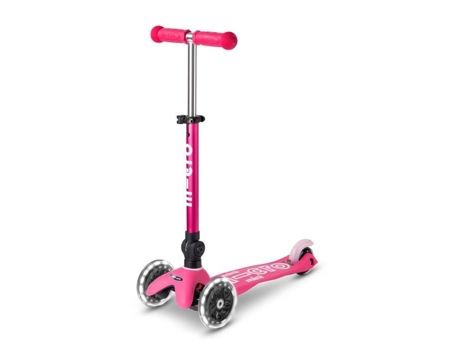 Scooter infantil de 3 rodas Mini Micro Deluxe Rosa dobrável LED