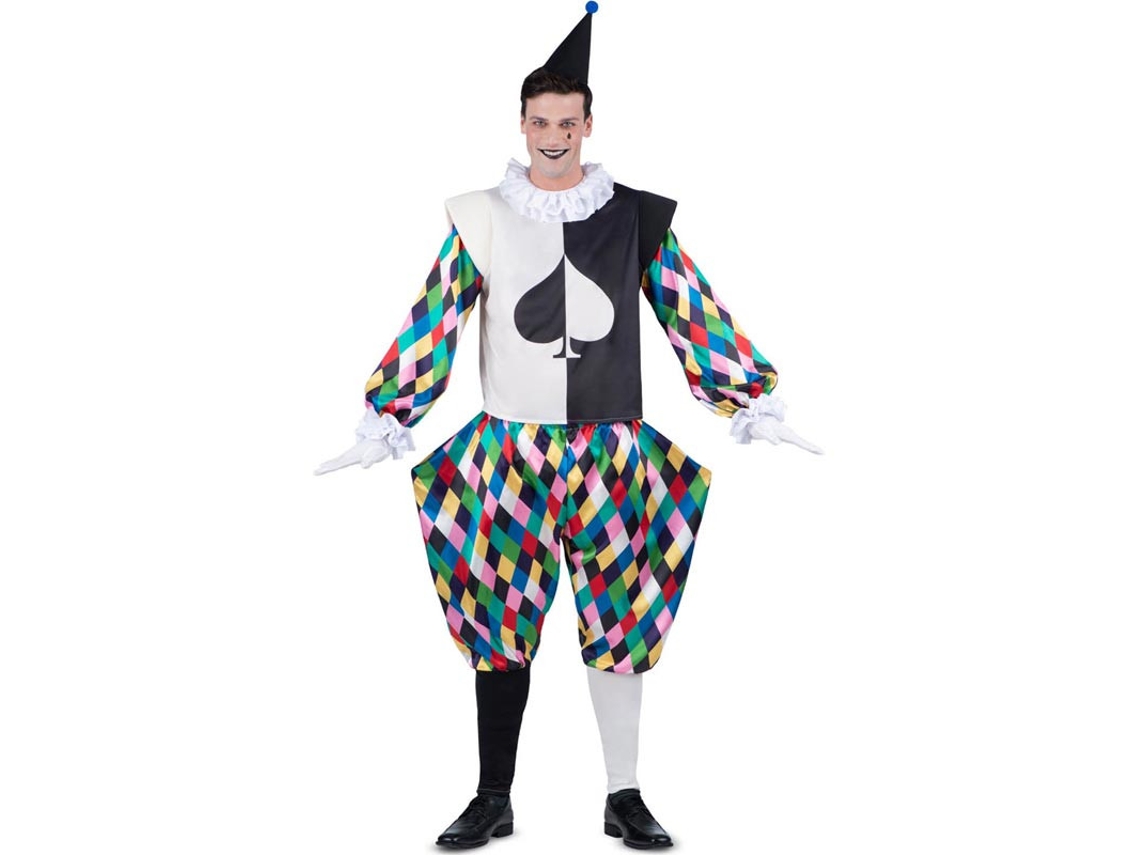 Fato de arlequim preto e multicolorido para homem
