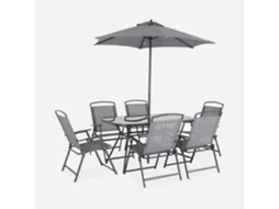 Conjunto De Jardim Com Mesa Em Aço Com 6 Cadeiras E 1 Guarda-sol, Cinza