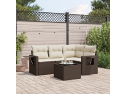 Vidaxl 5 Pcs Conjunto Sofás P/ Jardim C/ Almofadões Vime Pe Castanho