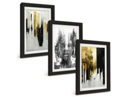 Composição De Quadros Na Parede Retratos Abstratos Contrastantes Moldura Preta Quadros Para A Sala De Estar Espelharte (3 Peças 20x30 Cm)