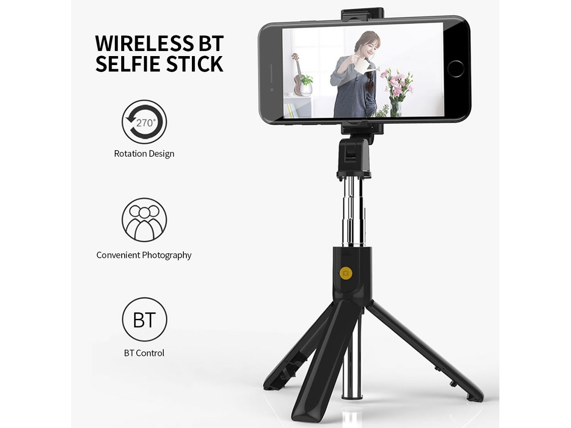 Palo De Selfie K07 Com Tripé Integrado Bt 4.0 Sem Fio Plegável Estendível Portátil Para Smart Phone