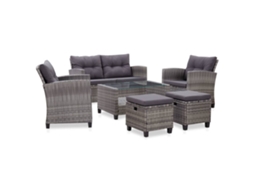 Pcs Conjunto Sofás Jardim C/ Almofadões Vime Cinzento Escuro Dkd Home Decor