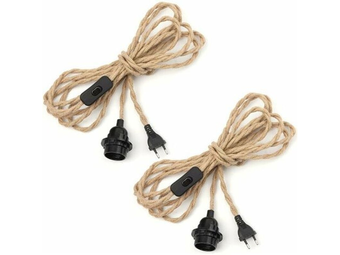 2 Pares Cavo Lampada a Sospensione Corde Di Canapa 4.5m, Interruttore E27 | S/MARCA
