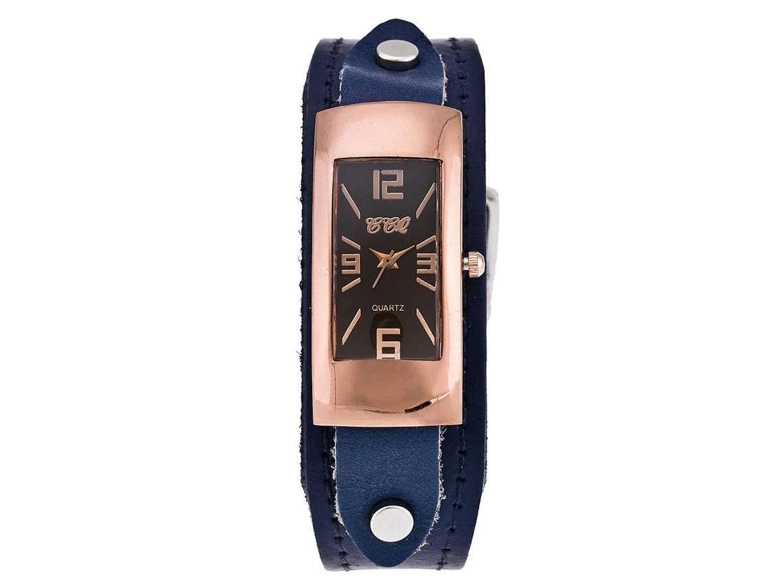 Relógio de Pulso Retro Ccq Masculino Retangular Pulseira Pu Liga Quartzo Azul