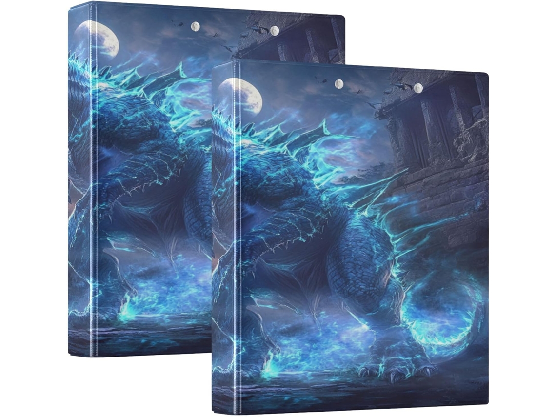 Pasta escolar redonda de 3,8 cm com estampa de dinossauro azul e Prancheta, pacote com 1 unidade, material rígido de 2 camadas para carteira.