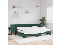 Sofá cama con cajón y colchones de 100x200cm, terciopelo verde oscuro