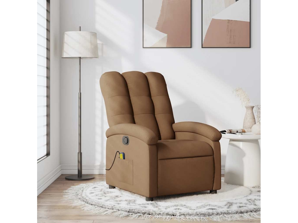 Vidaxl Poltrona De Massagens Reclinável Tecido Castanho