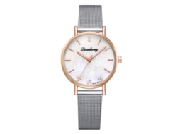 Relógio de Quartzo Feminino Fashion com Pulseira de Malha de Aço Cor Branco