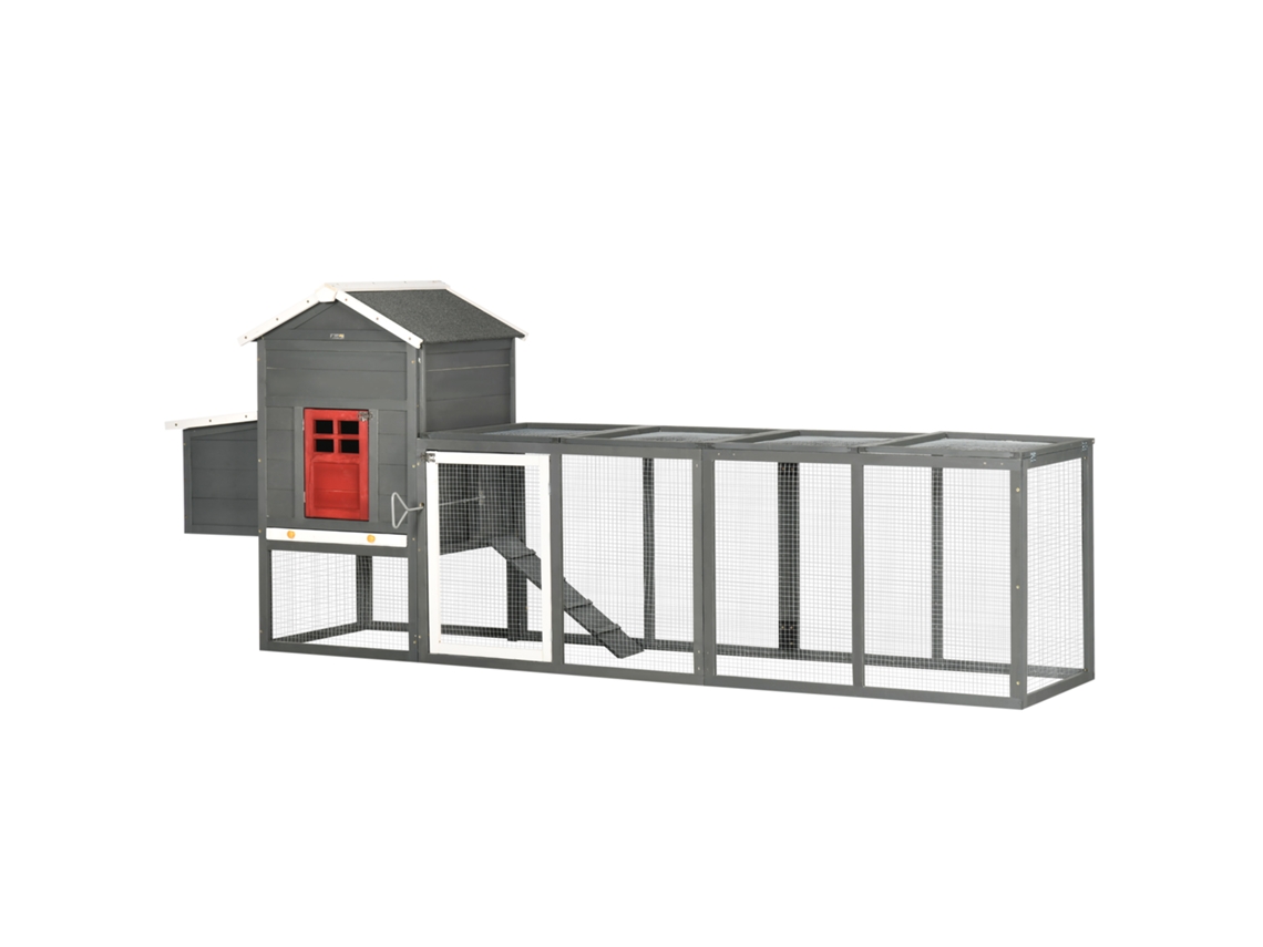 Galinheiro de madeira 300x66x116 Cm com bandeja removível, rampa, telhado de asfalto cinza | S/MARCA