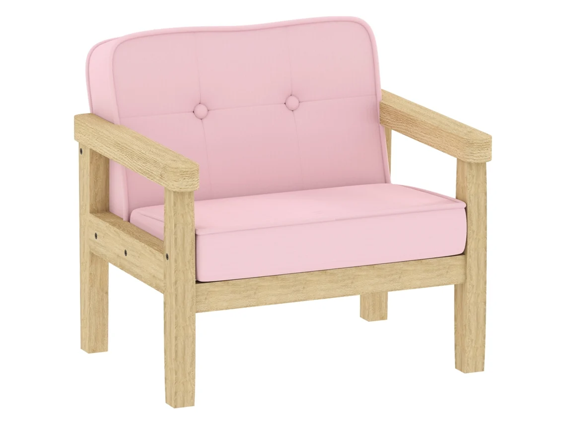 Poltrona Infantil Veludo Cotelê, Madeira, 3-8 anos, Rosa S/MARCA