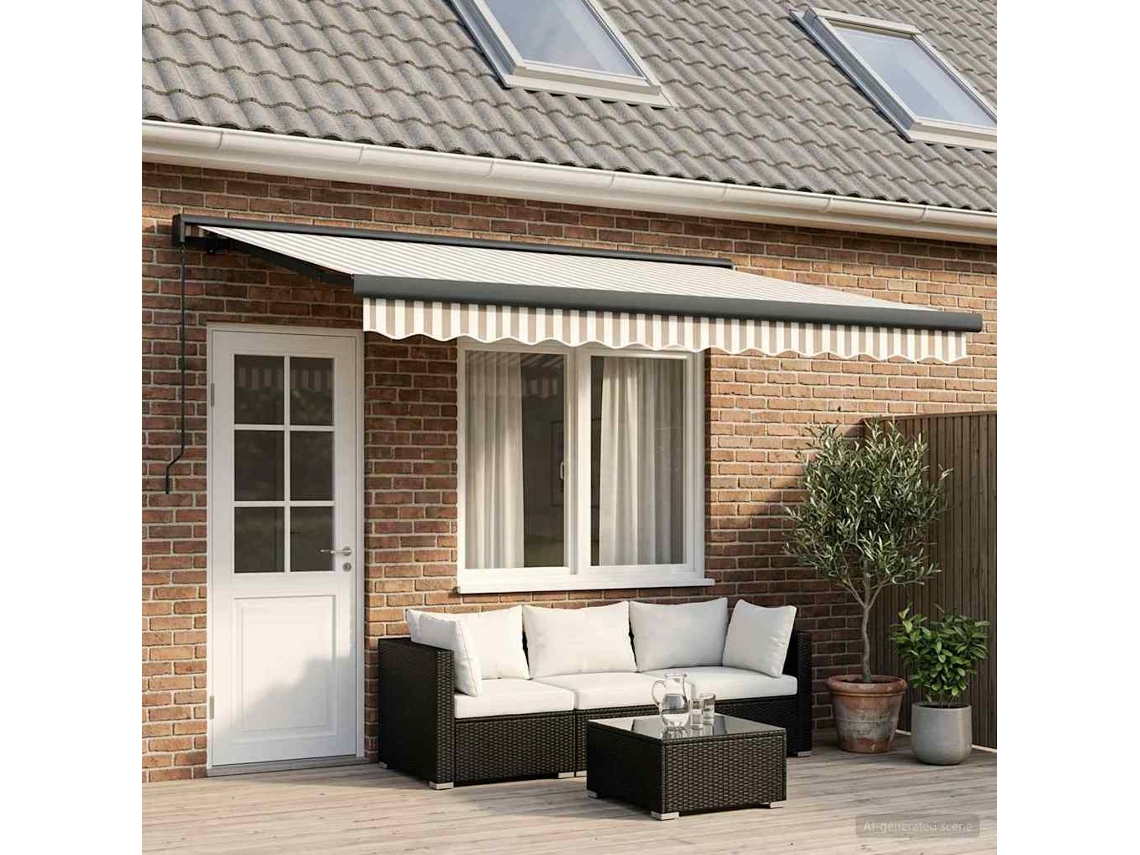Vidaxl Toldo Retrátil Cinza Claro E Branco 400 × 300 Cm