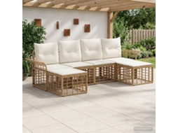 Vidaxl Conjunto De Sofás Para Exterior 6 Unid. Natural E Branco Creme