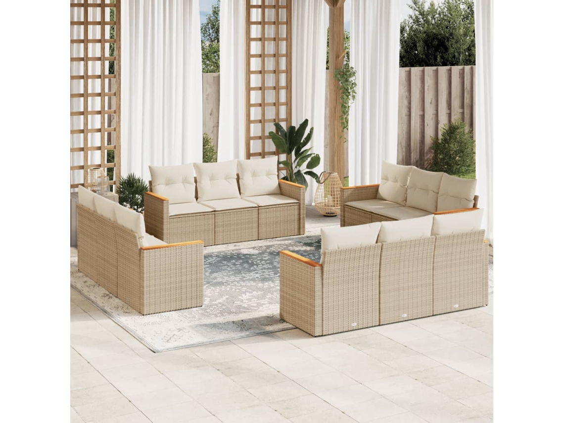 Vidaxl 12 Pcs Conjunto de Sofás P/ Jardim com Almofadões Vime Pe Bege