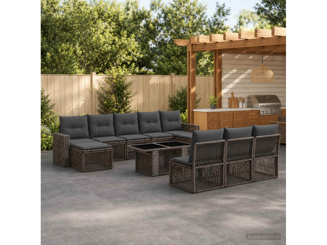 Vidaxl Conjunto De Sofá De Jardim 11 Unid. Cinza E Cinza Escuro