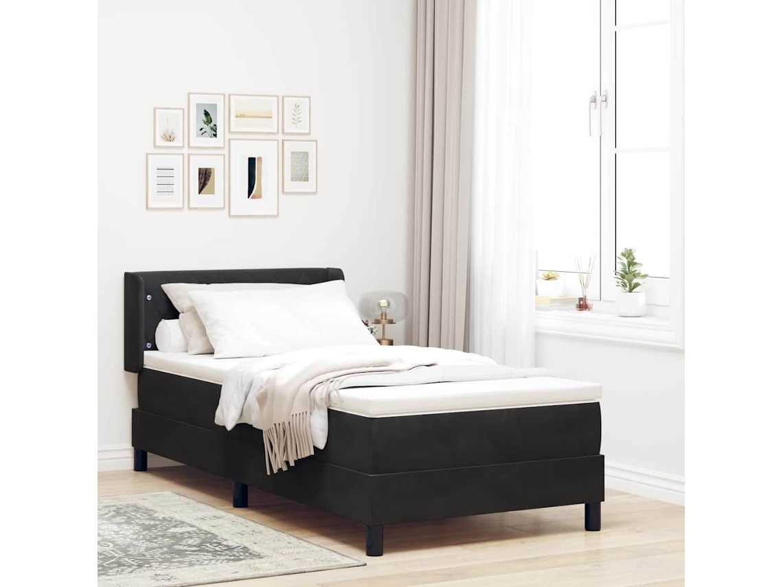 Vidaxl Cama Box Com Cabeceira Manual Preto 200 X 90 Cm Veludo