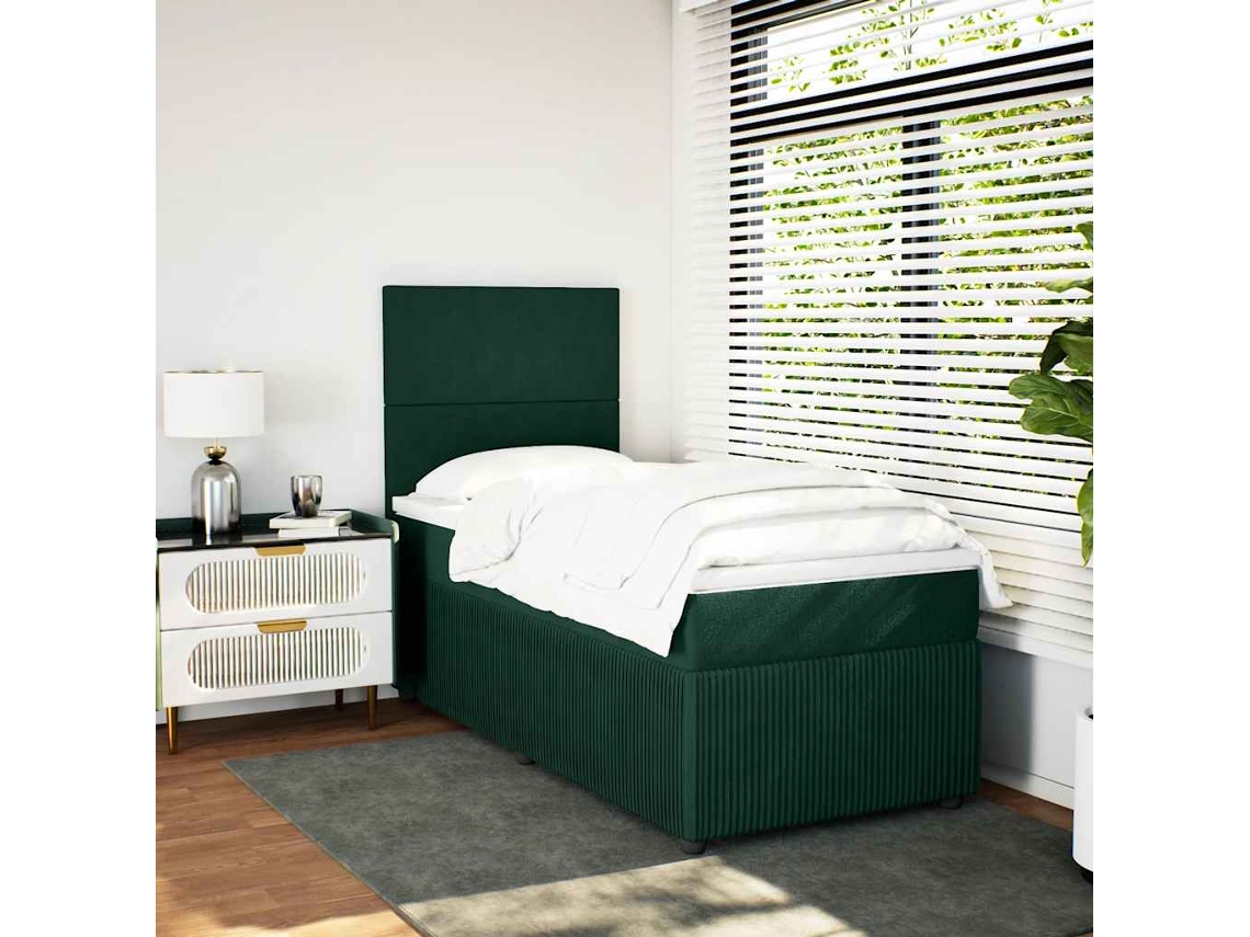 Vidaxl Cama com Molas/colchão 90x190 Cm Veludo Verde escuro