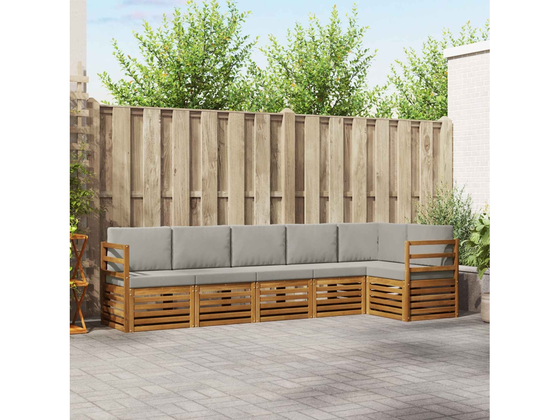 Vidaxl Conjunto De Sofá Sectional 6 Pcs Cinza Natural E Claro