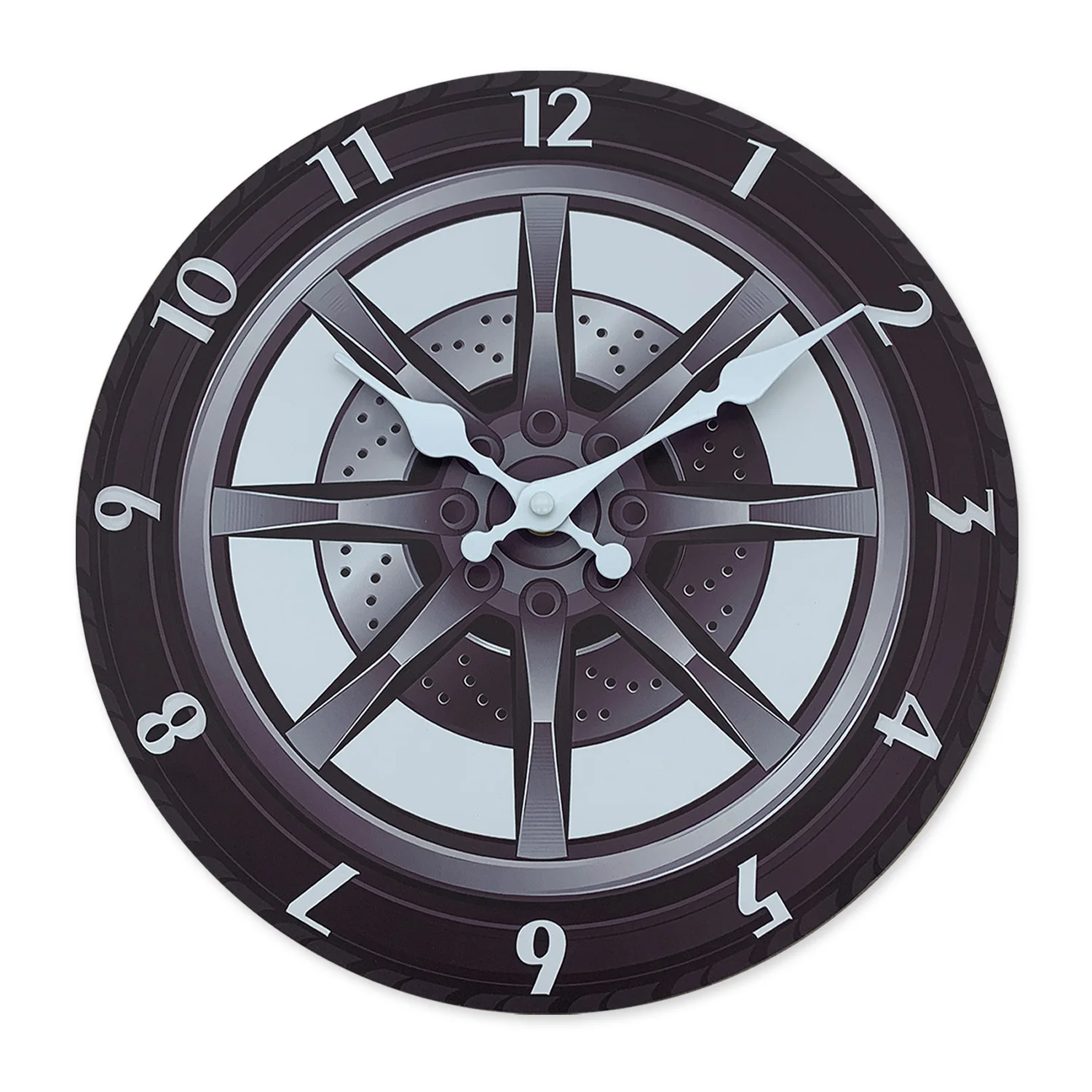 Relógio de parede de madeira com base em formato de pneu de carro (30 cm), relógio de quartzo silencioso