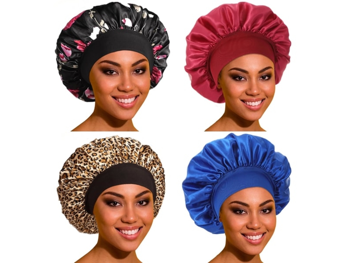 Touca de dormir de cetim e seda Tg Bonnet (pacote com 4), Aquaforge