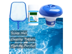 Kit de limpeza para piscina com tiras de teste, tabletes, dispenser flutuante, rede para folhas, jardim, lagoa, spa | S/MARCA