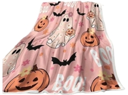 Manta Syjym de Halloween com Estampa Fantasmas e Abóboras Macia Felpuda Perfeita para Decoração Casa Sofá Cama