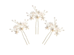 Pinzas De Cabelo De Casamento (3 Unidades) - Acessórios De Cabelo Com Pérolas E Cristais Florais Elegantes Para Noivas (ouro)