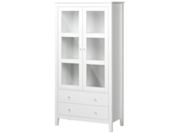 Aparador com 2 Portas de Vidro (3 Prateleiras, 2 Gavetas, Branco, 80x40x160cm)