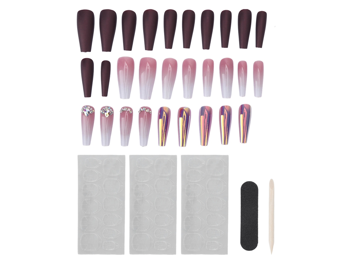 30 Unhas Postiças Longas com Strass Brilhantes e Exquisitos para Encontros e Festas 06
