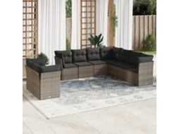 Vidaxl 9 Pcs Conjunto Sofás P/ Jardim Com Almofadões Vime Pe Cinzento