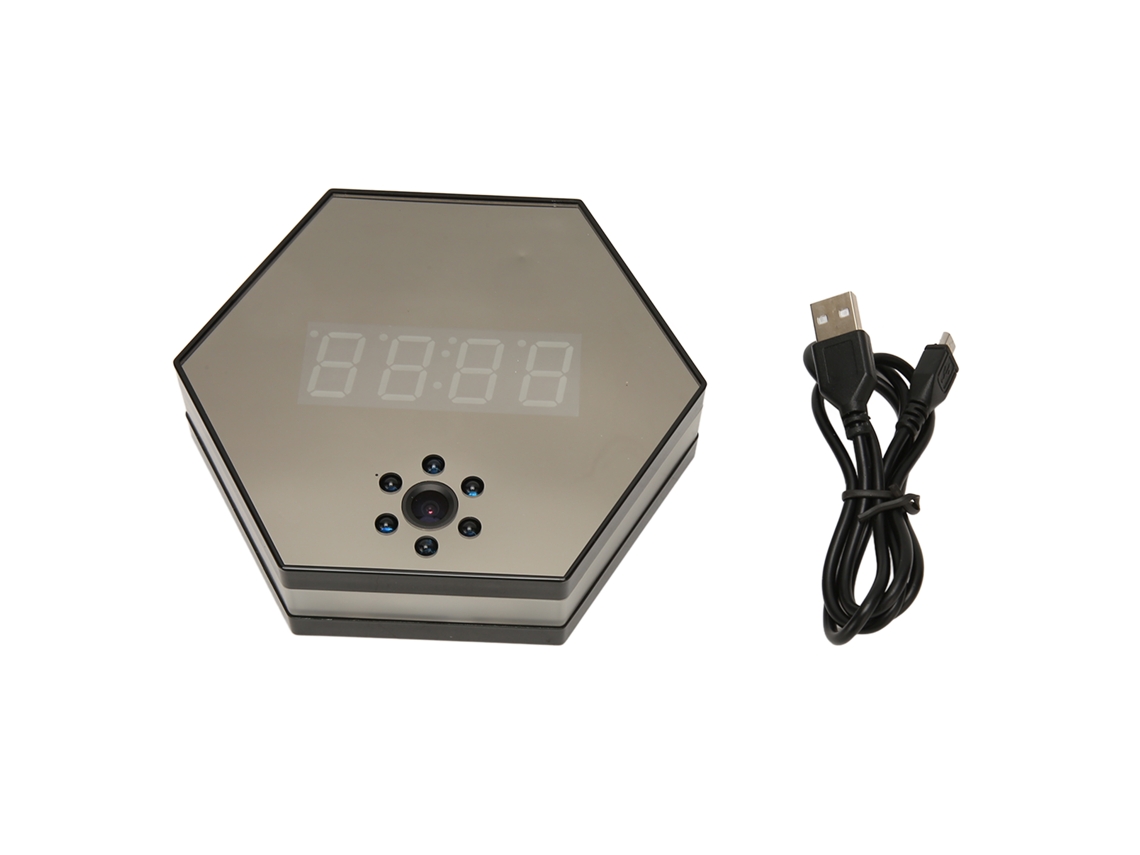 Câmera de Vigilância Wifi Inteligente 1080p Hd com Display de Relógio Luz Colorida e Visão Noturna Preta