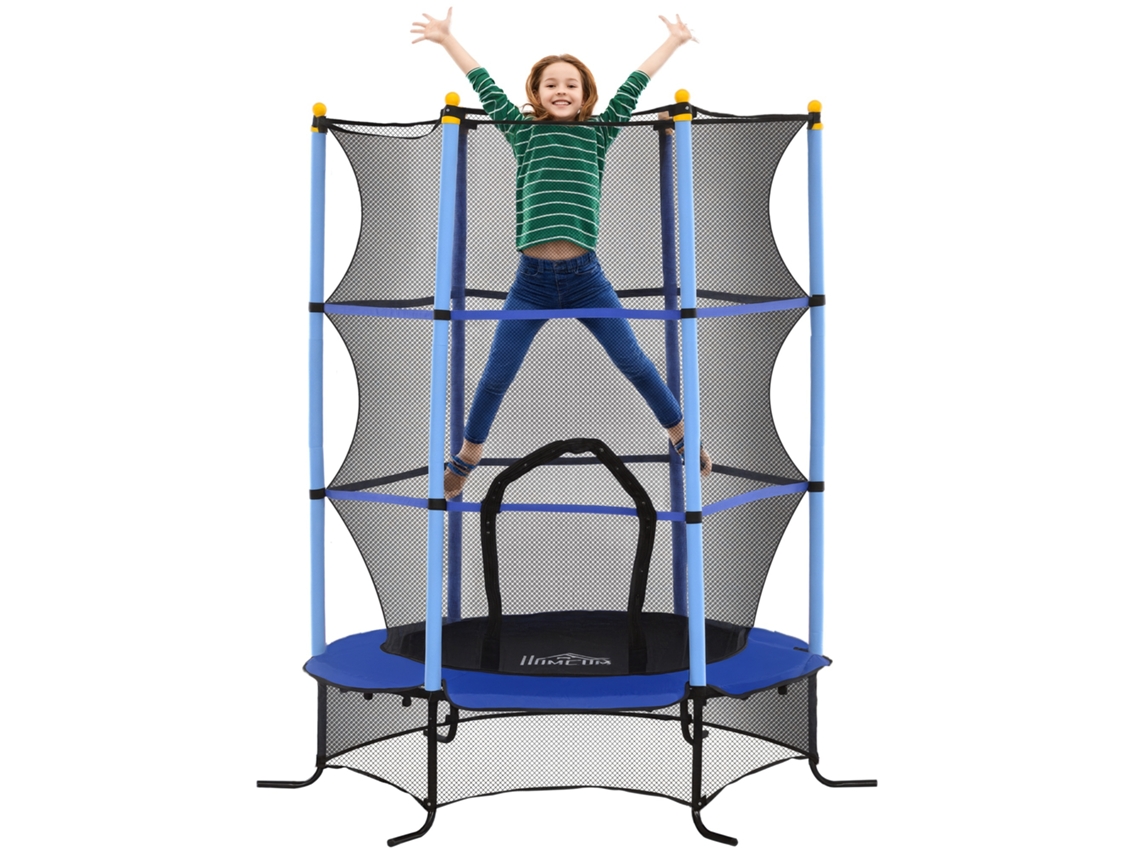 Trampolim Infantil Ø1,6x1,9 m com Rede de Segurança e Postes Acolchoados, idade 3 a 10 anos, vermelho BTFORUS