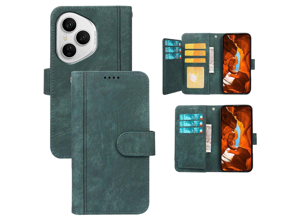 Capa De Couro Tkdaddy Para Honor 400 Pro 5g (global) Com Padrão De Linha E Capa Tipo Carteira Com 9 Compartimentos Para Cartões, Verde