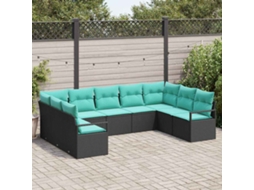 Vidaxl Conjunto De Sofás 9 Unid. Preto Vime Pe
