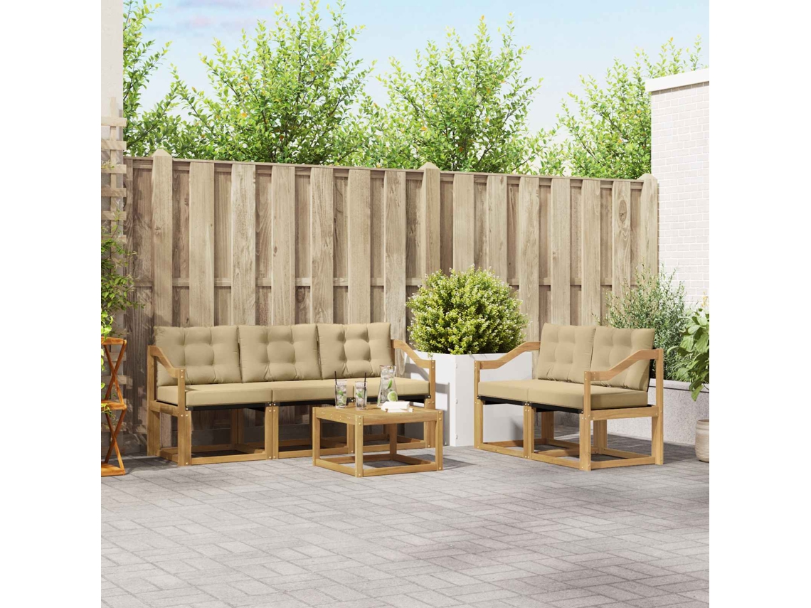 Vidaxl Conjunto De Sofás Para Exterior 6 Unid. Branco E Bege