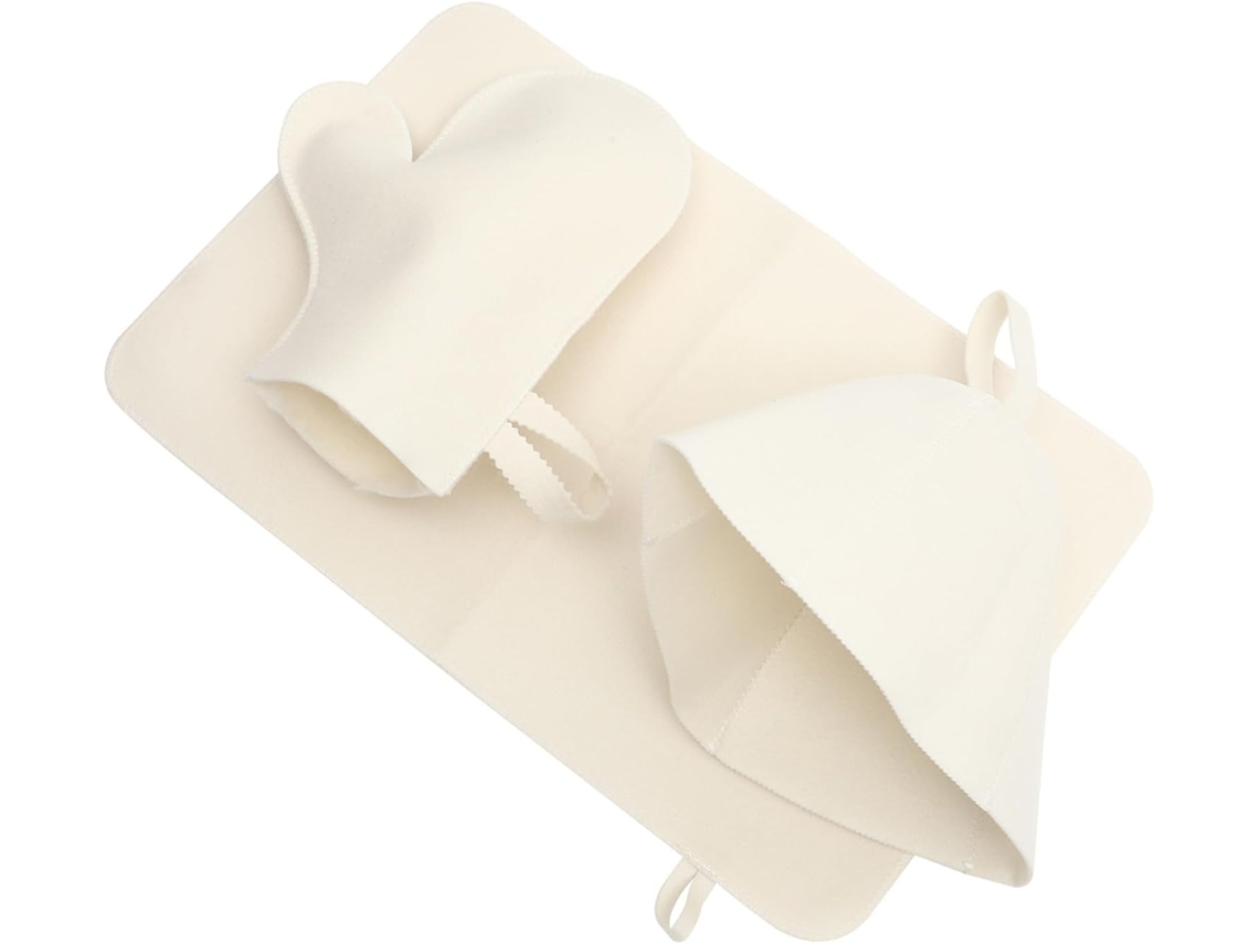 Conjunto De Sauna Em Feltro Branco, Com Chapéu, Luvas E Almofada | 1 Conjunto