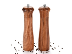 Conjunto De Moedores Sal E Pimenta Madeira Recarregáveis​​ 25 Cm, Moedores De Madeira Premium Com Pires Cerâmica Ajustáveis