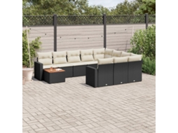 11 Pcs Conjunto Sofás De Jardim C/ Almofadões Vime Pe Preto Dkd Home Decor