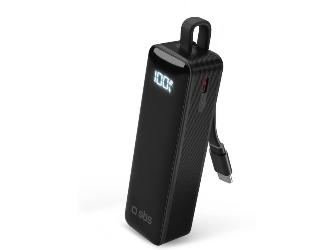 Powerbank SBS com Cabo Incorporado USB-C (Preto)