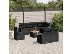 Jogo de Sofá 9 Peças P/ Jardim C/ Almofadões Vime Pe Preto Dkd Home Decor