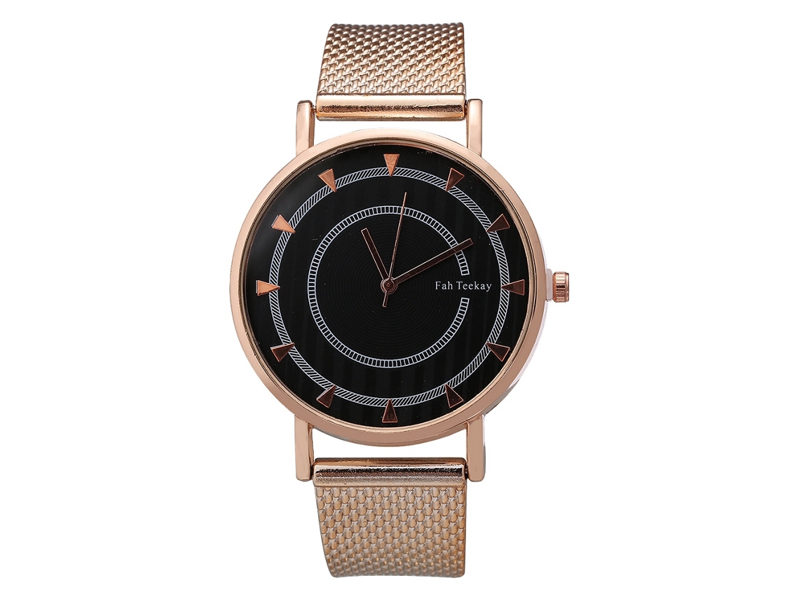 Relógio de Pulso Masculino de Quartzo com Pulseira de Malha Estilo Simples Ouro