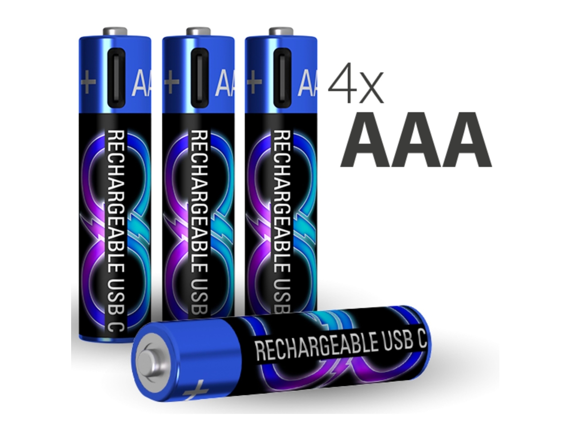 Pack 4 Pilhas Recarregáveis Usb-c Lr03 / Aa Com Cabo De Carga