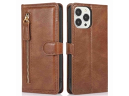 Capa Inch Para Iphone 13 Pro Max Pele Sintética Anti-choque Castanho